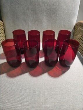 Vintage Anchor Hocking Royal Ruby Red Smooth glass Tumblers Glasses Set of 8 MCM